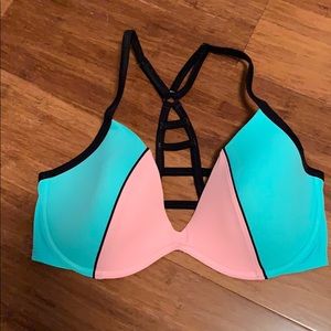 PINK pink, black and mint size D bikini top